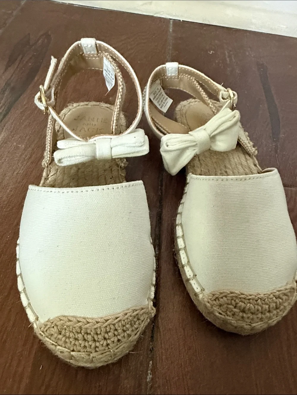 New Janie and Jack Cream Canvas Espadrille Sandals with Bow Accent